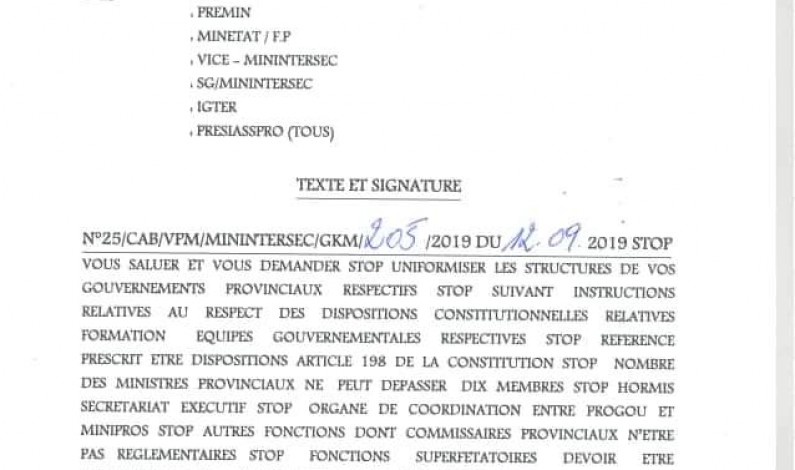RDC: commissaires provinciaux, fonctions à supprimer selon le vice-Premier ministre, ministre de l’Intérieur
