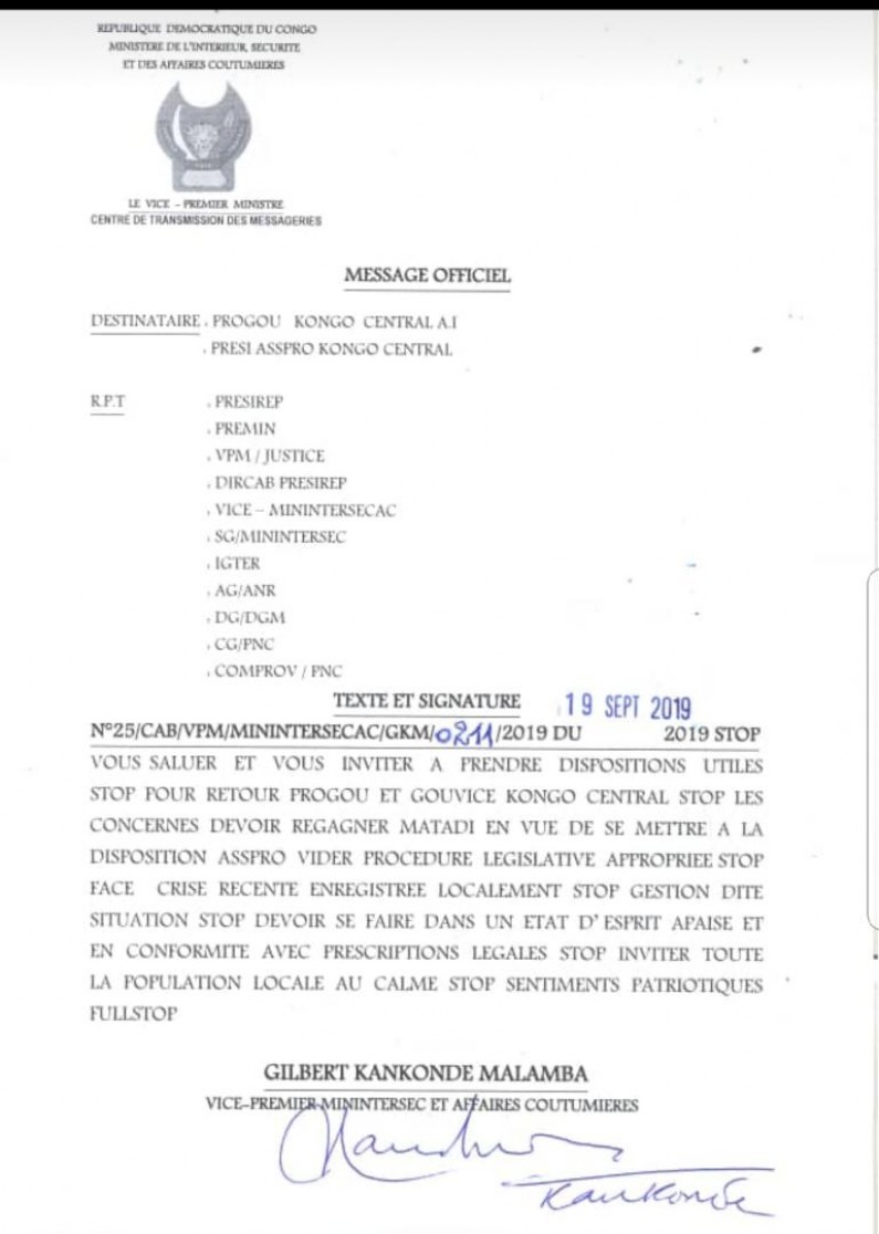 Kongo central: le gouverneur et son vice mis à la disposition de l’Assemblée provinciale