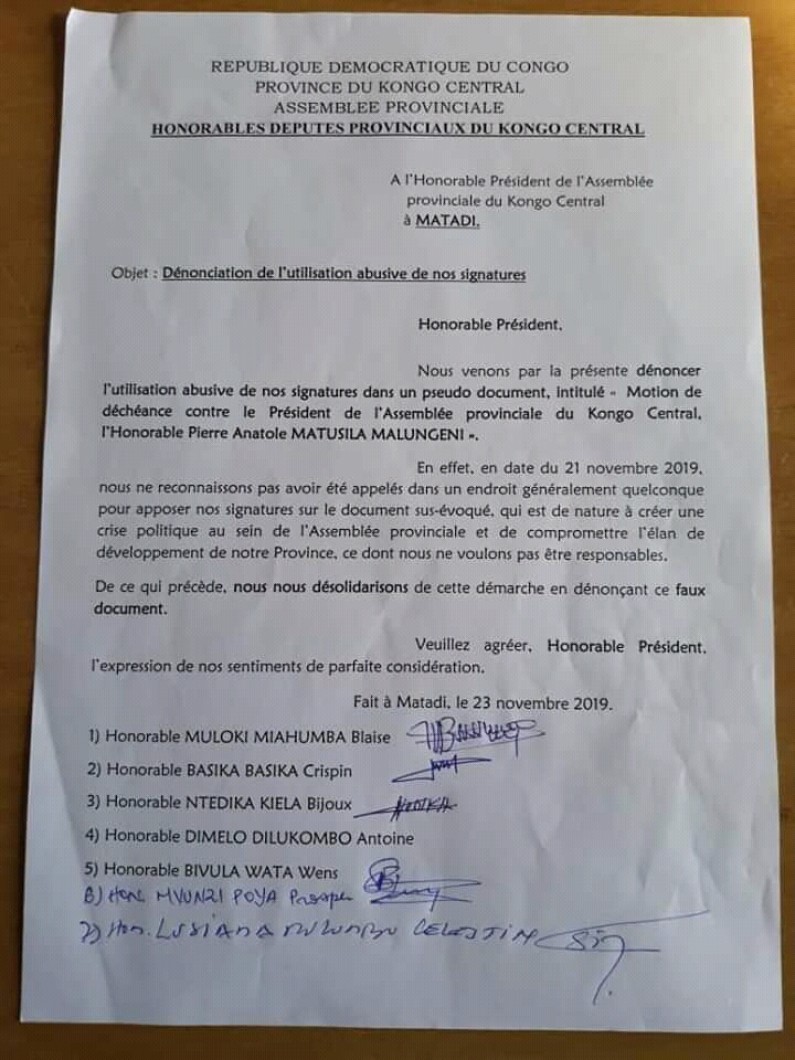 Kongo central: sept députés provinciaux dénoncent une utilisation abusive de leurs signatures