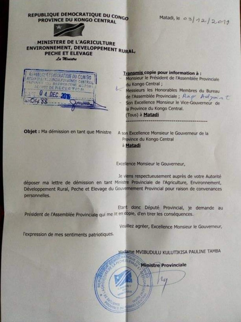 Après Nénette Kiatoko, deux ministres démissionnent du gouvernement provincial du Kongo central