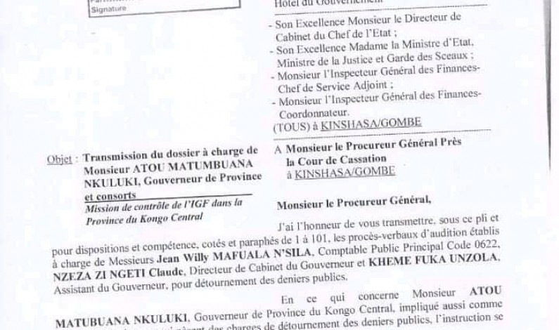 Présumé détournement au Kongo central : l’IGF transmet le dossier au PG près la Cour de cassation
